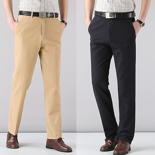 

Men's Dress Pants Trousers Pocket Straight Leg Solid Colored Comfort Business Daily 100% Cotton Fashion Streetwear Dark Khaki Khaki Micro-elastic