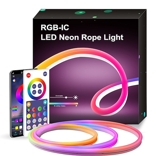 

Neon Rope Lights RGBIC LED Neon Lights with Music Sync 16 Million DIY Colors Works with Alexa Google Assistant 10ft Neon Lights for Bedroom Living Room Gaming Decor