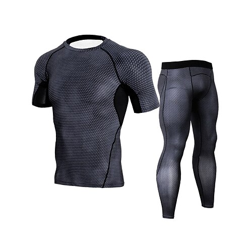 

Men's Activewear Set Compression Suit Patchwork 2 Piece Athletic Breathable Quick Dry Moisture Wicking Fitness Running Jogging Sportswear Activewear Black Red Blue