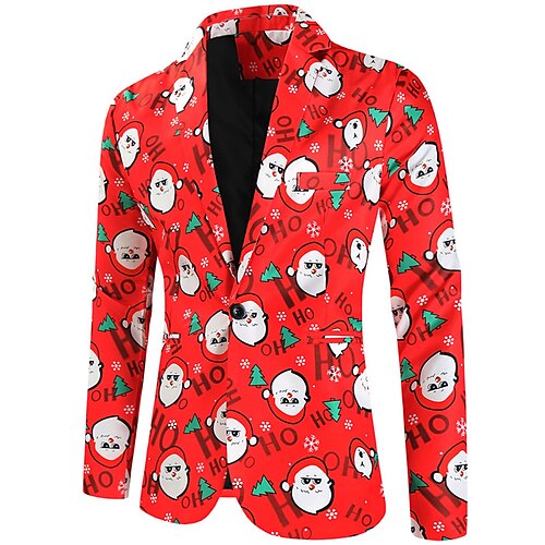 

Men's Coat Breathable Christmas Single Breasted One-button Letter Santa Claus 3D Printed Graphic Turndown Fashion Jacket Outerwear Long Sleeve Pocket Fall & Winter