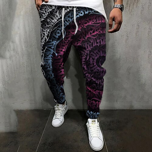 

Men's Joggers Trousers Casual Pants Drawstring Elastic Waist 3D Print Gradient Graphic Prints Comfort Casual Daily Streetwear Basic Fashion Green Purple Micro-elastic