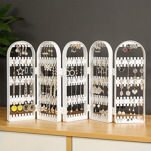 

Plastic Clear Earrings Studs Display Rack Folding Screen Earring Jewelry Display Stand Holder Storage Box Gift For Women