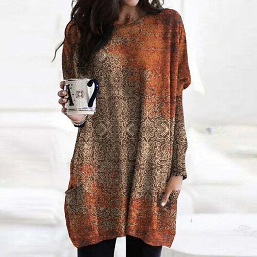 

Women's Casual Dress Mini Dress Orange Long Sleeve Flower Pocket Winter Fall Spring Crew Neck Fashion Daily Vacation Spring Dress 2022 S M L XL XXL 3XL