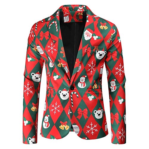 

Men's Coat Breathable Christmas Single Breasted One-button Color Block Snowman Snowflake 3D Printed Graphic Turndown Fashion Jacket Outerwear Long Sleeve Pocket Fall & Winter