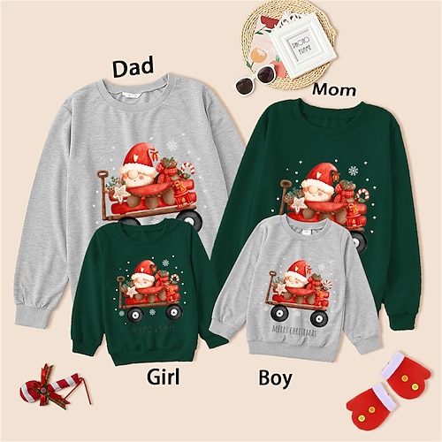

Mommy and Me Ugly Christmas Sweatshirt Pullover Graphic Star Santa Claus Casual Crewneck Multicolor Long Sleeve Adorable Matching Outfits