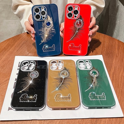 

Phone Case For Samsung Galaxy Back Cover iPhone 14 Pro Max 14 Plus 13 12 11 Pro Max Mini SE Rhinestone Plating Soft Edges Feathers Crystal Diamond TPU Acrylic