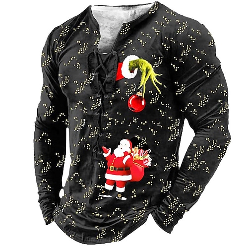 

Men's T shirt Tee Tee Graphic Santa Claus Collar Black 3D Print Outdoor Christmas Long Sleeve Lace up Print Clothing Apparel Basic Designer Casual Classic