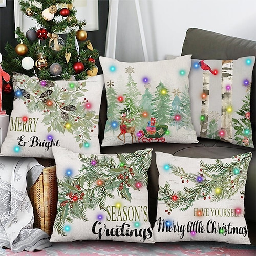 

Christmas LED Lights Pillow Cover Double Side 5PC Soft Decorative Square Cushion Case Pillowcase for Bedroom Livingroom Sofa Couch Chair Superior Quality