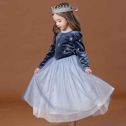 

Frozen Elsa Kids Girls' Dress Sequin A Line Dress Dress Anniversary Crew Neck Long Sleeve Princess Dress 2-8 Years Winter Blue