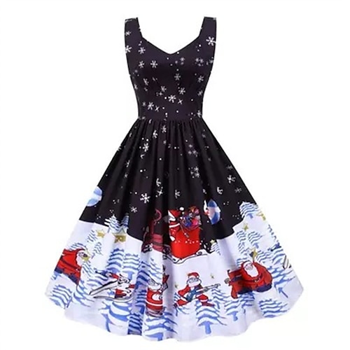

Women's Swing Dress Slip Dress Vintage Dress Mini Dress Black Blue Dark Blue Sleeveless Santa Claus Ruched Winter Fall Autumn Spaghetti Strap Christmas 2022 S M L XL XXL
