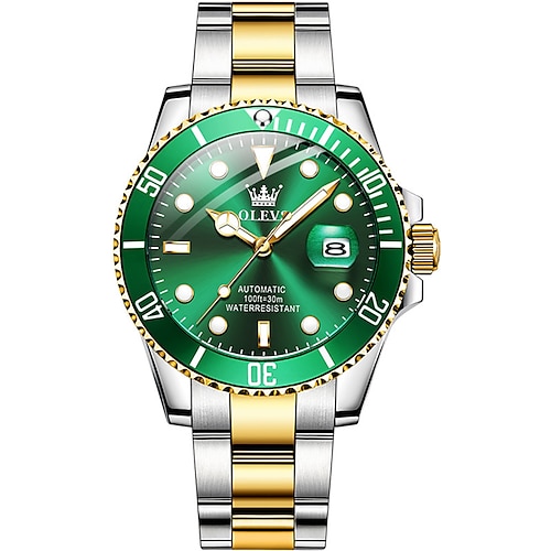 

OLEVS Brand Watch Glow-In-The-Dark Calendar Green Water Ghost Automatic Mechanical Waterproof Men'S Watch