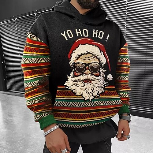 

Men's Plus Size Pullover Hoodie Sweatshirt Big and Tall Santa Claus Hooded Long Sleeve Spring & Fall Basic Fashion Streetwear Comfortable Work Daily Wear Tops