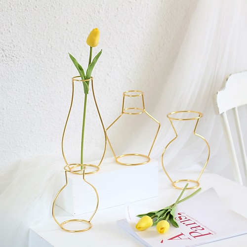

1pcs Gold wire vase simulation flower arrangement electroplating handicraft Nordic style creative decoration flower rack