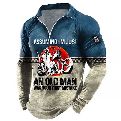 

Men's Polo Shirt Golf Shirt Letter Graphic Prints Motorcycle Turndown Blue 3D Print Outdoor Street Long Sleeve Zipper Print Clothing Apparel Fashion Designer Casual Soft