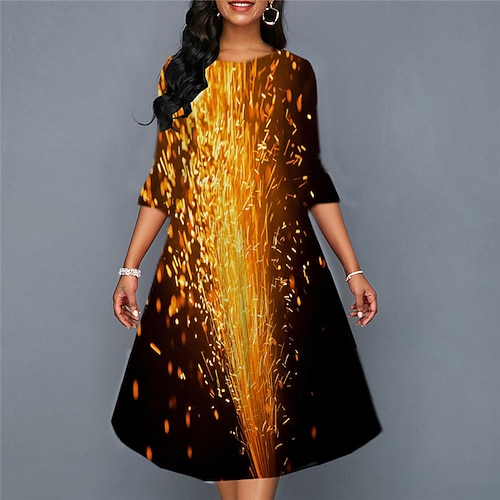 

Women's Casual Dress Shift Dress Swing Dress Midi Dress Orange 3/4 Length Sleeve Graphic Ruched Winter Fall Spring Crew Neck Fashion Daily 2022 S M L XL XXL 3XL