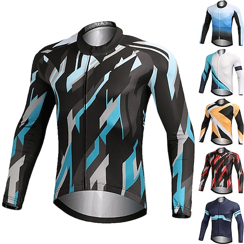 

Men's Cycling Jersey Long Sleeve Bike Jersey Top with 3 Rear Pockets Mountain Bike MTB Road Bike Cycling Breathable Quick Dry Moisture Wicking Reflective Strips Yellow Sky Blue Dark Navy Spandex