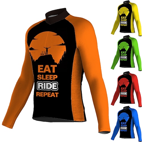 

Men's Cycling Jersey Long Sleeve Bike Jersey Top with 3 Rear Pockets Mountain Bike MTB Road Bike Cycling Breathable Quick Dry Moisture Wicking Reflective Strips Green Yellow Orange Graphic Spandex