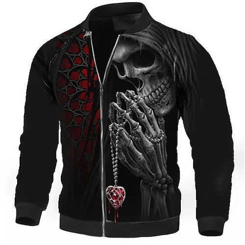 

Men's Coat Warm Sports & Outdoor Zipper Skull Graphic Prints 3D Printed Graphic Standing Collar Fashion Jacket Outerwear Long Sleeve Zipper Fall & Winter