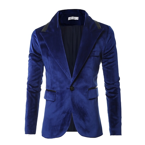 

Men's Fashion Blazer Jacket Regular Standard Fit Solid Colored Single Breasted One-button Black Blue 2022