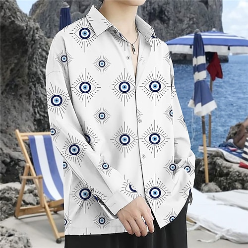 

Men's Shirt Graphic Prints Geometry Turndown Black White 3D Print Street Casual Long Sleeve Button-Down Print Clothing Apparel Tropical Casual Hawaiian Soft