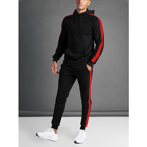 

Men's Tracksuit Sweatsuit 2 Piece Street Winter Long Sleeve Thermal Warm Breathable Moisture Wicking Fitness Gym Workout Running Sportswear Activewear Stripes White Black Gray / Hoodie / Stretchy
