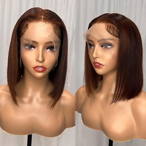 

Unprocessed Virgin Hair 13x4 Lace Front Wig Short Bob Brazilian Hair Straight Brown Wig 130% 150% Density with Baby Hair Natural Hairline 100% Virgin Glueless Pre-Plucked For Women Short Human Hair