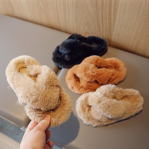 

Girls' Slippers & Flip-Flops Daily Casual Faux Fur Big Kids(7years ) Little Kids(4-7ys) Daily Indoor Indoor Black khaki Brown Winter Fall