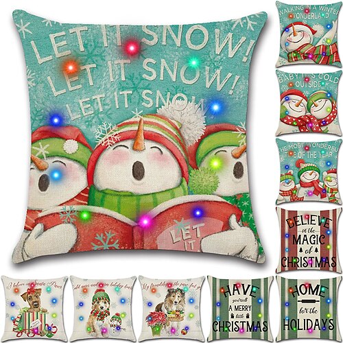 

Christmas LED Lights Throw Pillow Cover 1PC Snowman Gift Soft Decorative Square Cushion Pillowcase for Bedroom Livingroom Sofa Couch Chair Superior Quality