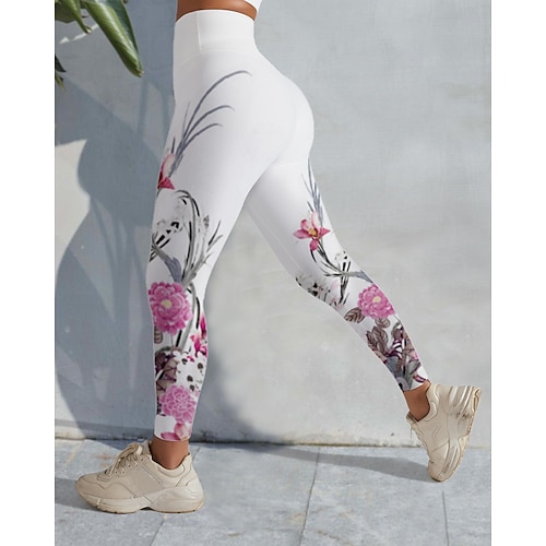 

Women's Yoga Pants Tummy Control Butt Lift High Waist Yoga Fitness Gym Workout Tights Leggings Bottoms Floral Black / Red WhiteYellow White Spandex Winter Sports Activewear Stretchy / Athletic