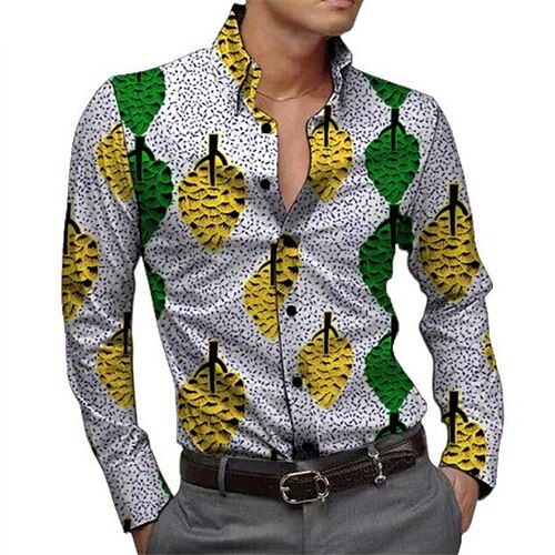 

Men's Shirt Graphic Prints Leaves Turndown Yellow Red 3D Print Outdoor Street Long Sleeve Button-Down Print Clothing Apparel Fashion Designer Casual Soft