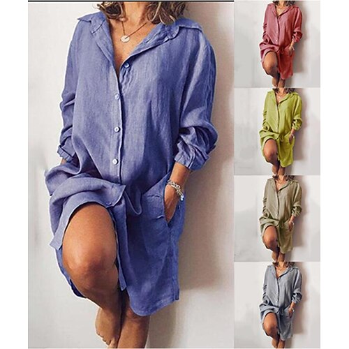 

2022 Autumn New Amazon Ebay Hot Sale Europe And America Loose Double Pocket Long Sleeve Solid Color Women's Long Shirt