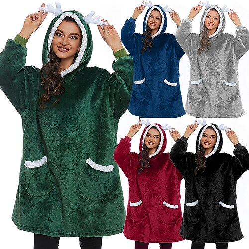 

Adults' Oversized Hoodie Blanket Wearable Blanket With Pocket Deer Animal Onesie Pajamas Flannel Cosplay For Men's Women's Christmas Animal Sleepwear Cartoon Festival / Holiday Costumes