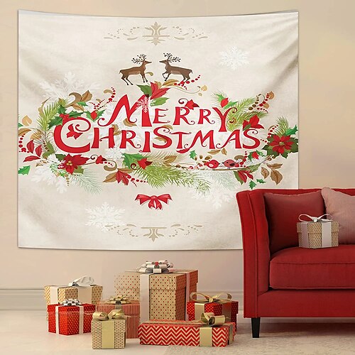 

Christmas Party Wall Tapestry Photography Background Wreath Deer Art Decor Blanket Curtain Hanging Home Bedroom Living Room Decoration Polyester