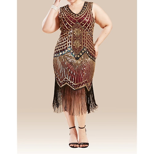 

The Great Gatsby Charleston Roaring 20s 1920s Cocktail Dress Vintage Dress Flapper Dress Masquerade Prom Dress Plus Size Women's Sequins Costume Vintage Cosplay Halloween Carnival Dress Halloween