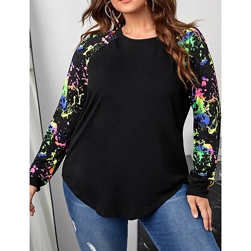 

Women's Plus Size Tops Blouse Graphic Long Sleeve Crew Neck Casual Modern Daily Vacation Polyester Winter Fall Black