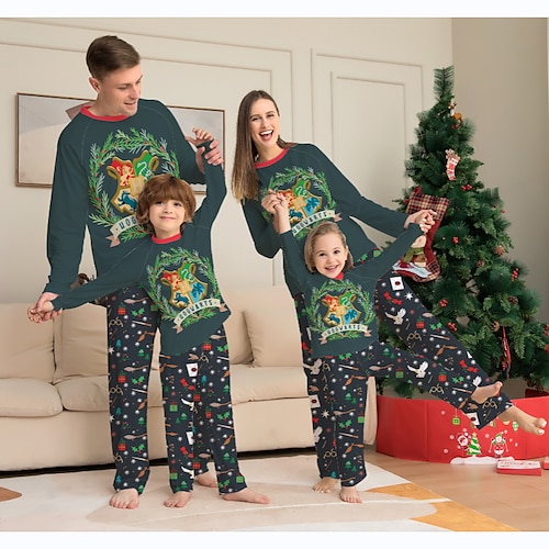 

Christmas Pajamas Family Christmas Tree Ugly Home Crewneck Green Long Sleeve Basic Matching Outfits