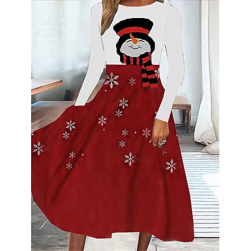 

Women's Casual Dress Swing Dress Midi Dress Wine Long Sleeve Snowman Pocket Winter Fall Spring Crew Neck Fashion Christmas Daily Weekend 2022 S M L XL XXL 3XL