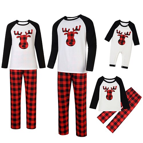 

Christmas Pajamas Family Elk Home Crewneck White Long Sleeve Basic Matching Outfits