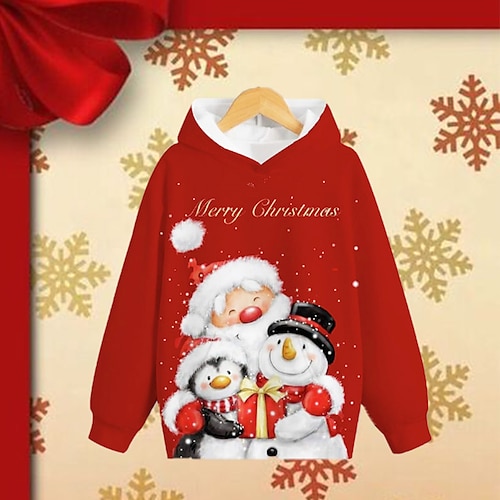 

Kids Boys Ugly Christmas Hoodie Pullover Letter Santa Claus Snowman Long Sleeve Pocket Children Top Christmas Gifts Hoodie Adorable Black Red White Winter 7-13 Years Fall