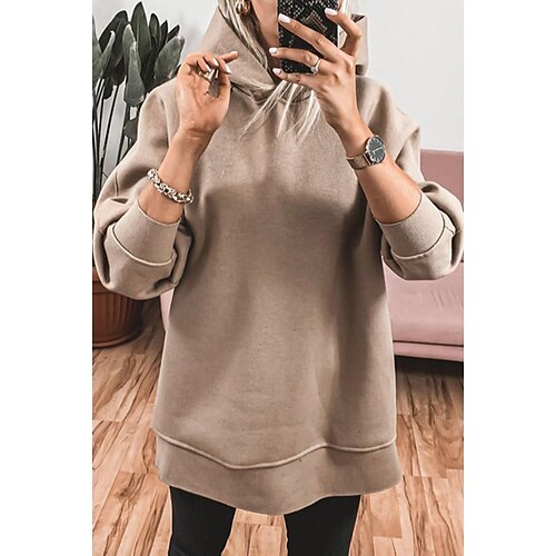 

2021 independent station european and american autumn and winter women's solid color fashion hooded top loose casual thickened sweater women