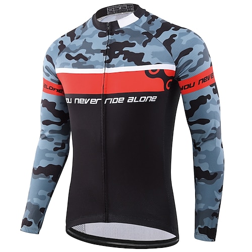 

Men's Cycling Jersey Long Sleeve Bike Jersey Top with 3 Rear Pockets Mountain Bike MTB Road Bike Cycling Breathable Quick Dry Moisture Wicking Reflective Strips Black Camo / Camouflage Spandex Sports