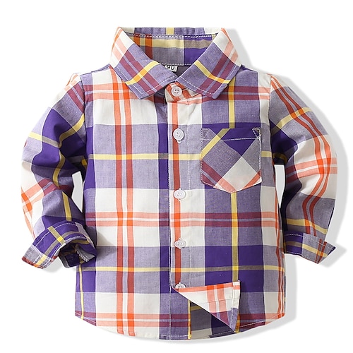 

Toddler Boys Shirt Plaid Long Sleeve Outdoor Adorable Purple Winter Clothes 3-7 Years
