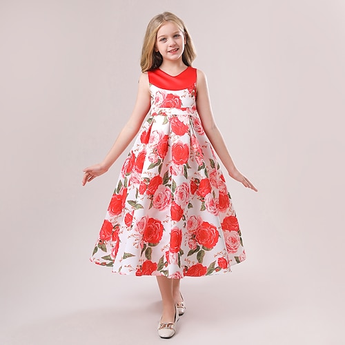 

Kids Girls' Party Dress Graphic Dress Special Occasion Sleeveless Princess Dress 5-12 Years Spring Red