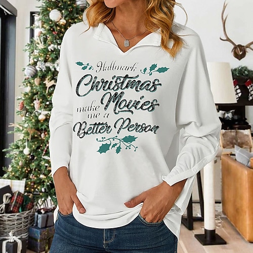 

Women's Sweatshirt Pullover Streetwear Red Gray White Graphic Christmas V Neck Long Sleeve S M L XL 2XL 3XL
