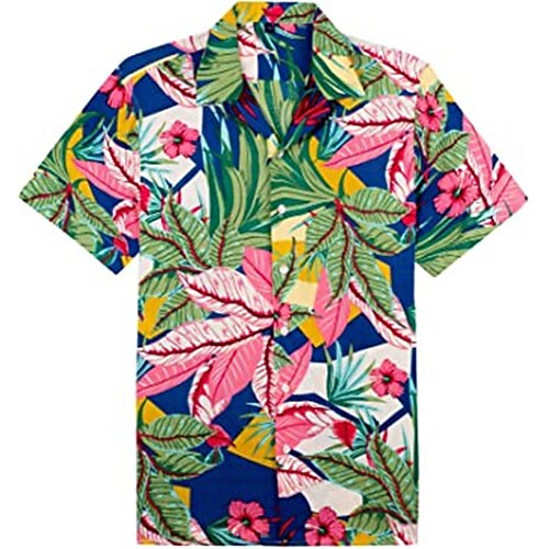 

Men's Shirt Graphic Prints Leaves Turndown Green Blue Pink 3D Print Outdoor Street Short Sleeve Button-Down Print Clothing Apparel Tropical Designer Casual Hawaiian
