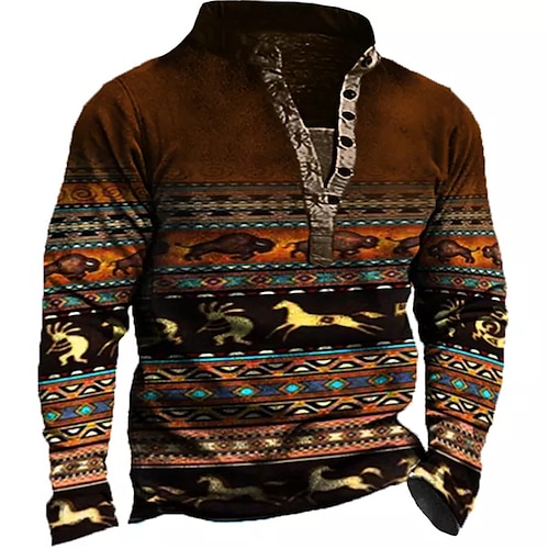 

Men's Sweatshirt Pullover Brown Standing Collar Animal Horse Graphic Prints Zipper Print Daily Sports Holiday 3D Print Basic Streetwear Designer Spring Fall Clothing Apparel Hoodies Sweatshirts