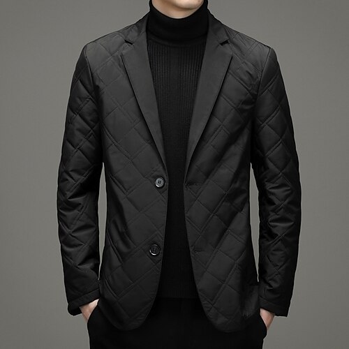 

Men's Thick Warm Blazer Jacket Regular Standard Fit Checkered Single Breasted Two-buttons Black Blue Grey 2022