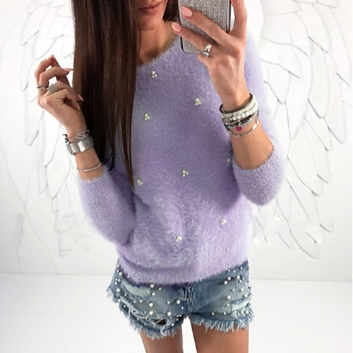 

Women's Sweatshirt Pullover Basic Black Purple Pink Solid Color Casual Round Neck Long Sleeve S M L XL 2XL 3XL