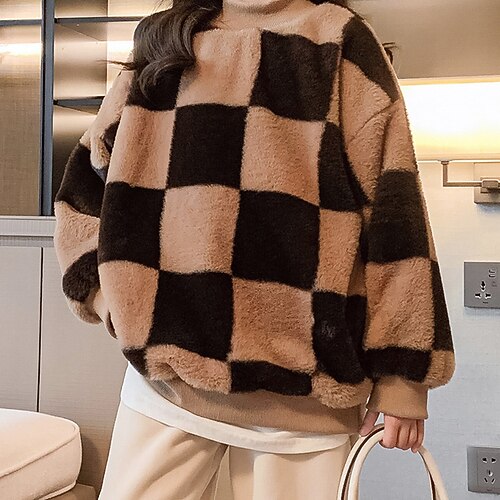 

Kids Girls' Sweatshirt Plaid Outdoor Long Sleeve Crewneck Vintage 7-13 Years Winter Khaki