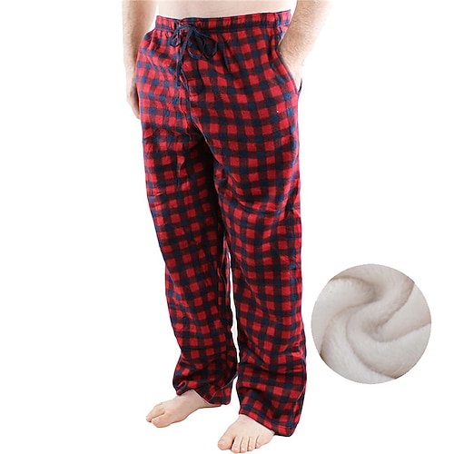 

Men's Loungewear Flannel Pajama Pants Lounge Pants Grid / Plaid Warm Soft Home Bed Spa Flannel Warm Pocket Elastic Waist Winter Blue Red